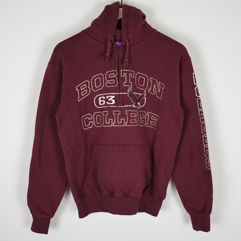 Boston College Champion 1/4‎ Zip Pullover Hoodie Maroon Size Small 19.5x24.5